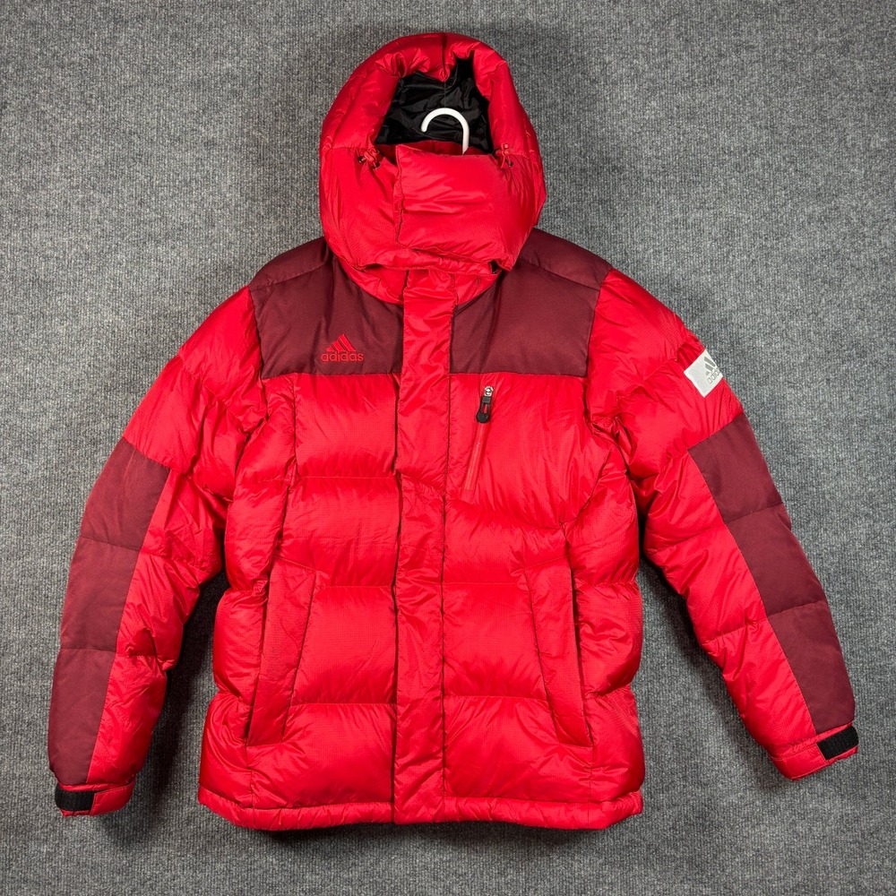 Adidas Puffer Jacket Mens S Red DD80 Shiny Down Parka Rare Korean M68842 Vtg 90s